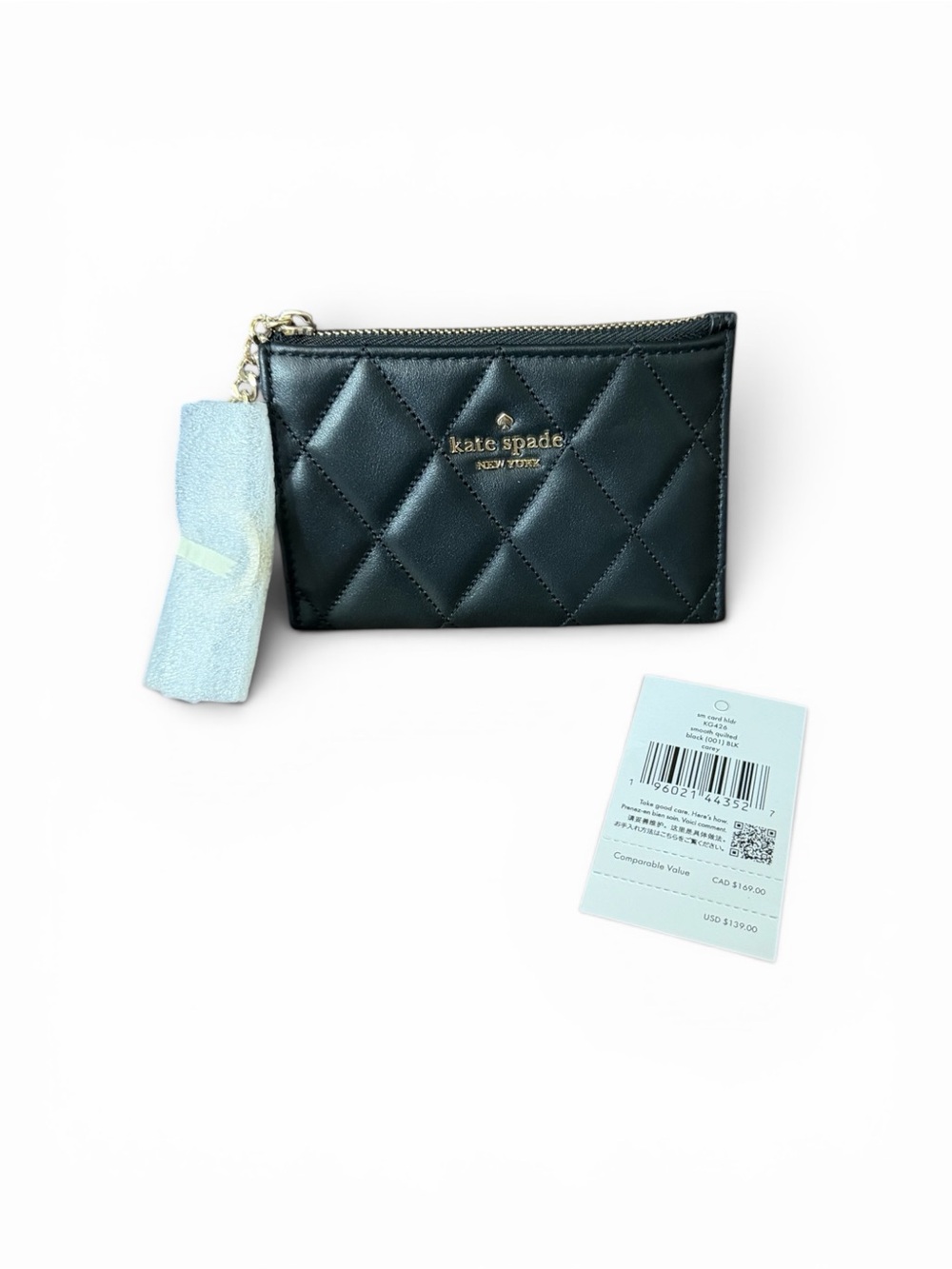 ✨NWT - Kate Spade Carey Smooth Quilted Black Key Ring Card Holder✨ - Picture 1 of 5
